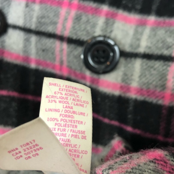 Victoria's Secret Pink Plaid jacket Coat detachable fur hood - Picture 6 of 11